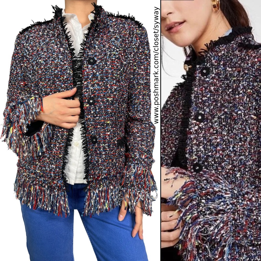 Ann Taylor Fiesta Tweed Fringe Blazer Jacket